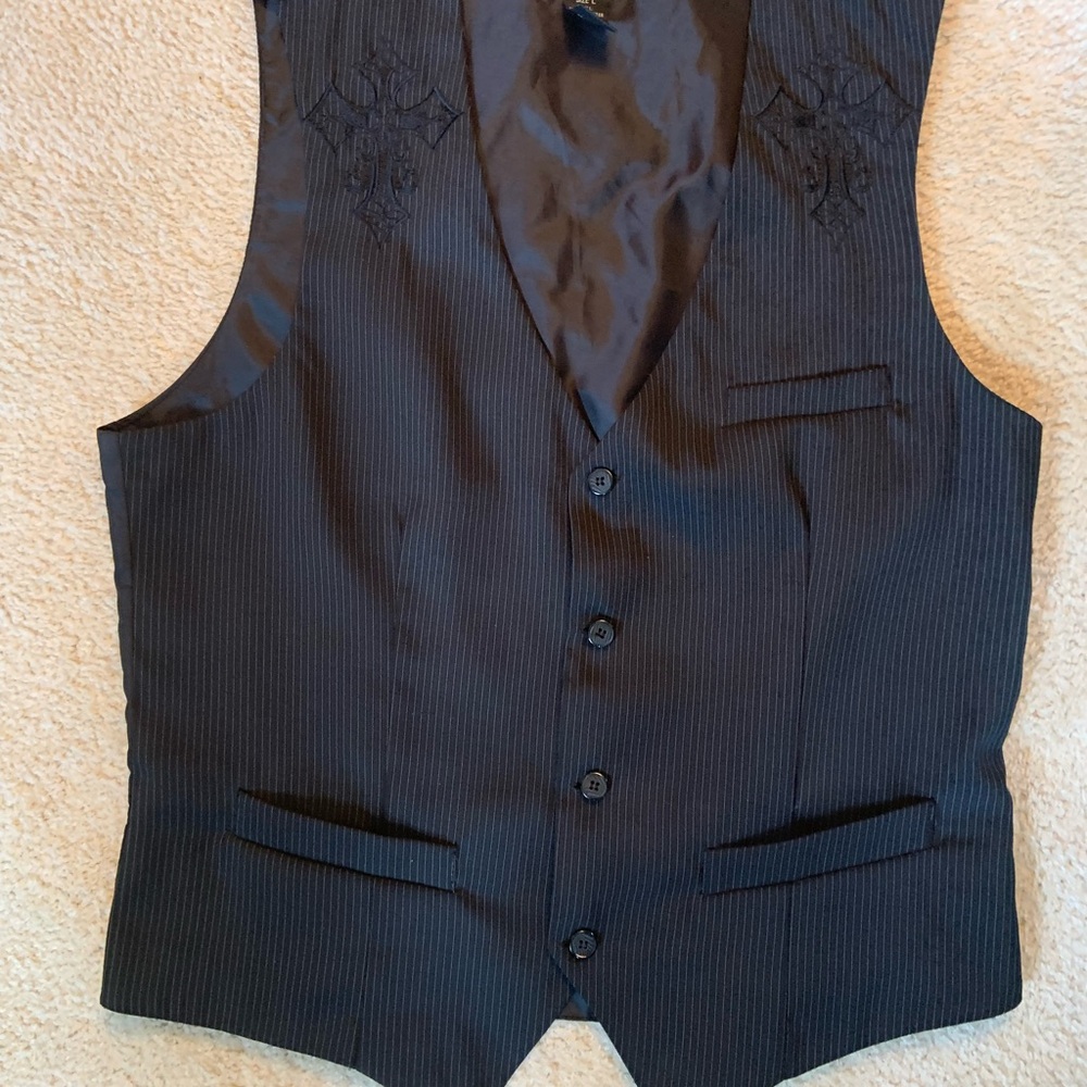 Mens pop icon vest large black with grey stripes